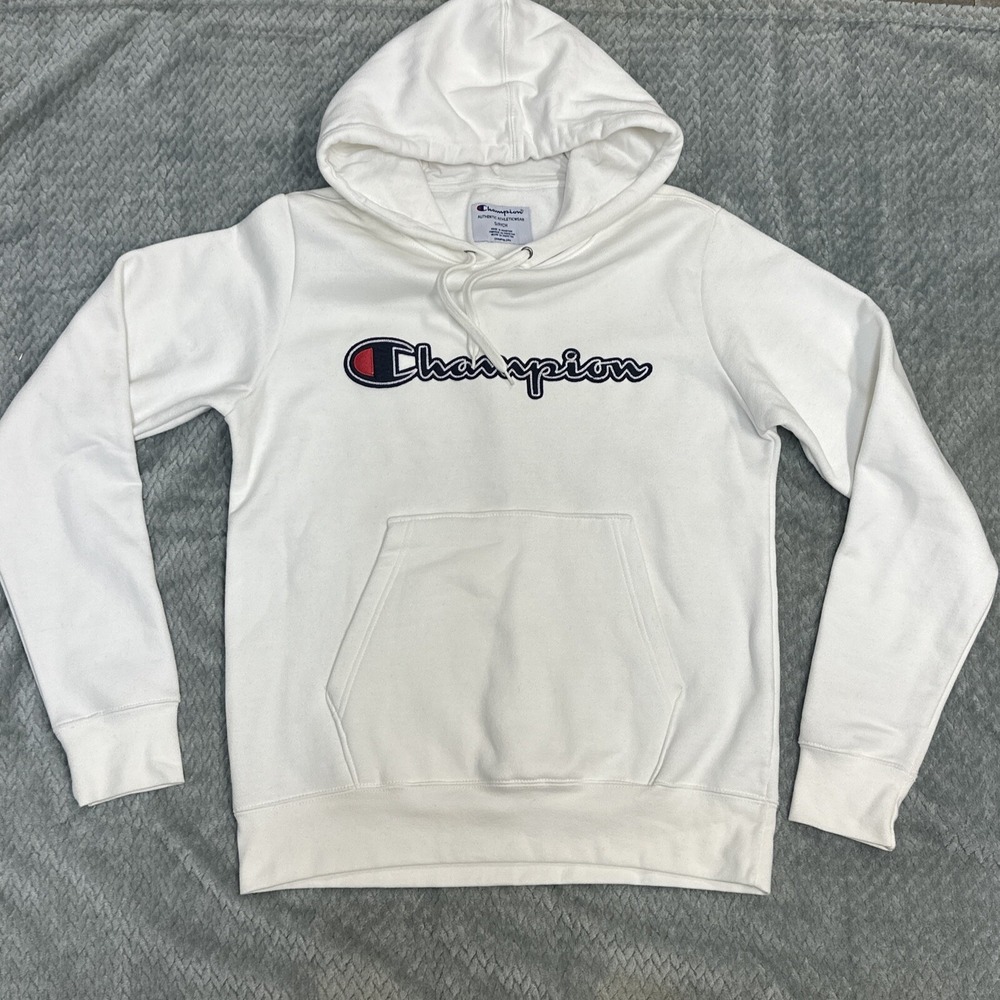 Champion Women's Sweatshirt Size Small ‎ Powerblend Hoodie White Center Logo